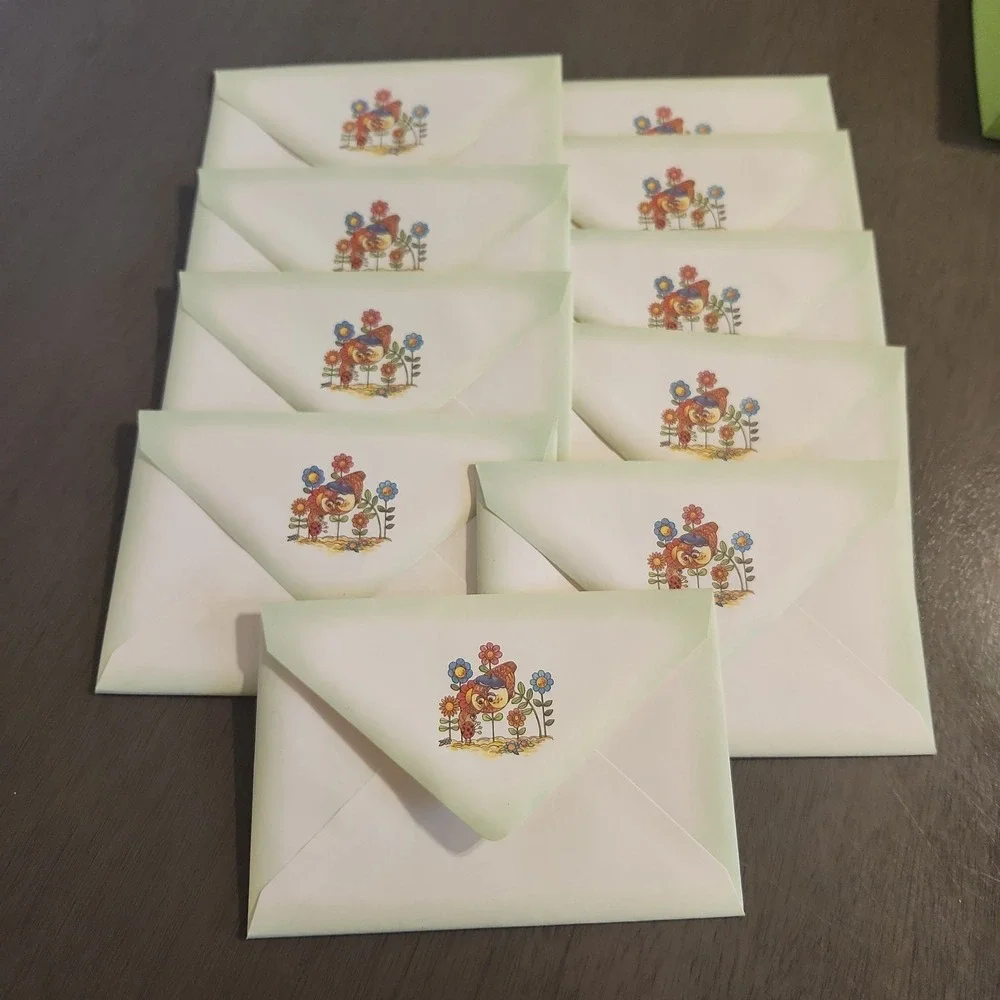 Vtg Stationery Set Cute Owl &‎ Ladybug Theme Whiting 10 Sheets/Envelopes & Box